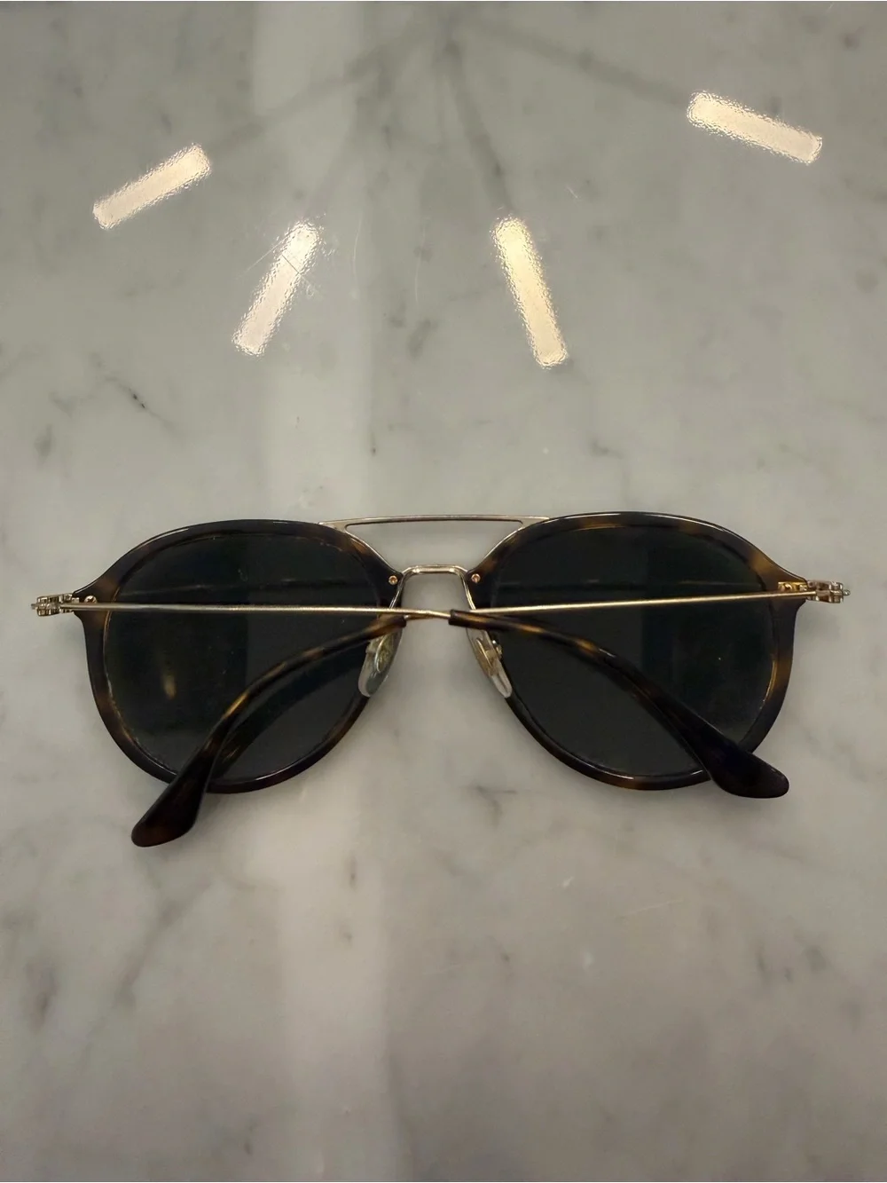 Ray-Ban Tortoiseshell Frame Sunglasses with Green Lenses and Gold Bridge